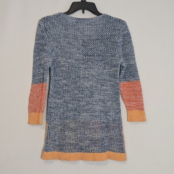 CHRISTOPHER & BANKS Blue/Orange Color Block 100% Cotton Knit Sweater; Size M - Picture 2 of 5